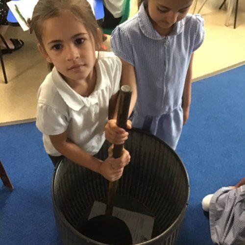Washing day in Reception. The children enjoyed guessing what the historical artefacts were.