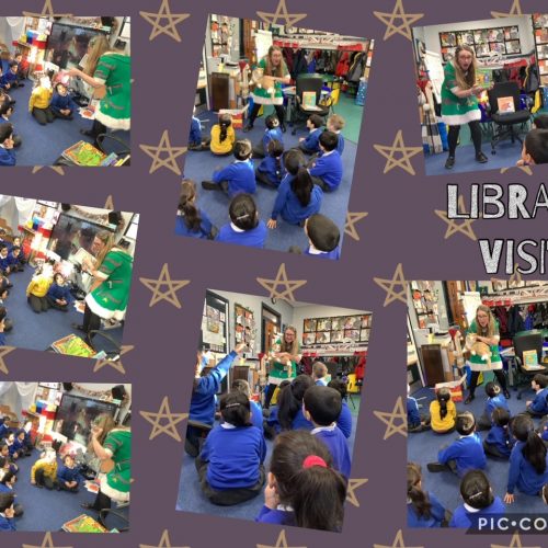 St Thomas' children enjoyed a visit from Angela who works at Blackburn Library.